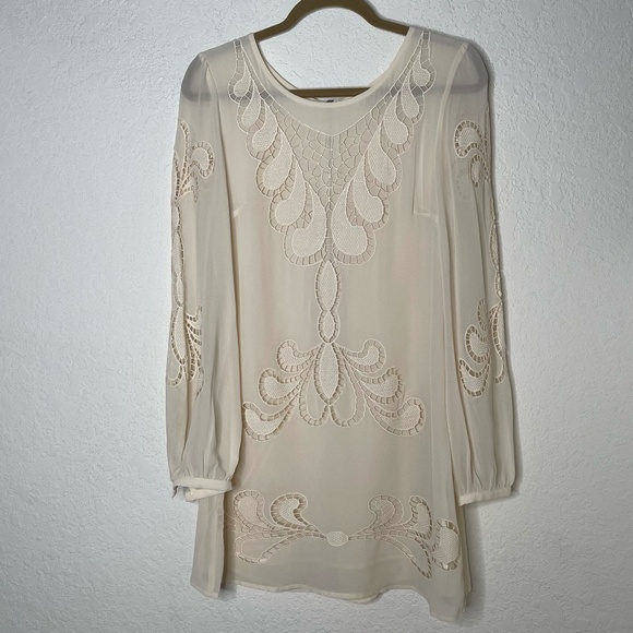 Farm Rio Long Sleeve Embroidered Top Size P (US Small) Ivory Sheer Lined - Picture 1 of 15